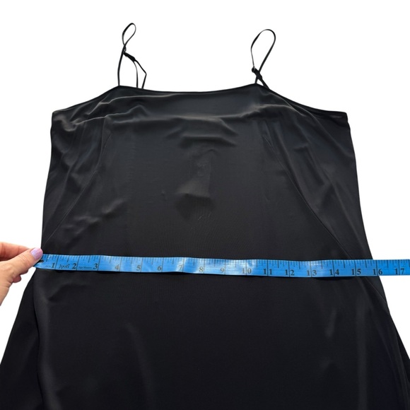 AKRIS PUNTO US 12 Black Vegan Silk Slip Dress Viscose Square Neck LBD Basic Mod - Picture 9 of 13